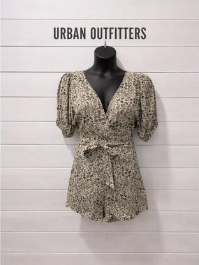 Floral Sage Green Wrap Romper - Urban Outfitters - Size L